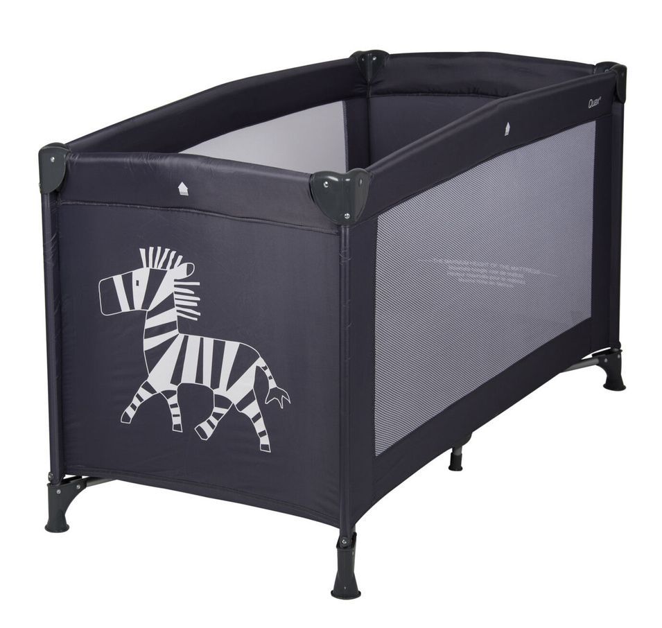 Lit bébé pliant 60x120 cm polyéthylène noir et pieds métal Zèbre - Photo n°1