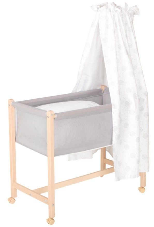 Lit berceau gris et naturel Jasmin avec canopée - Photo n°1