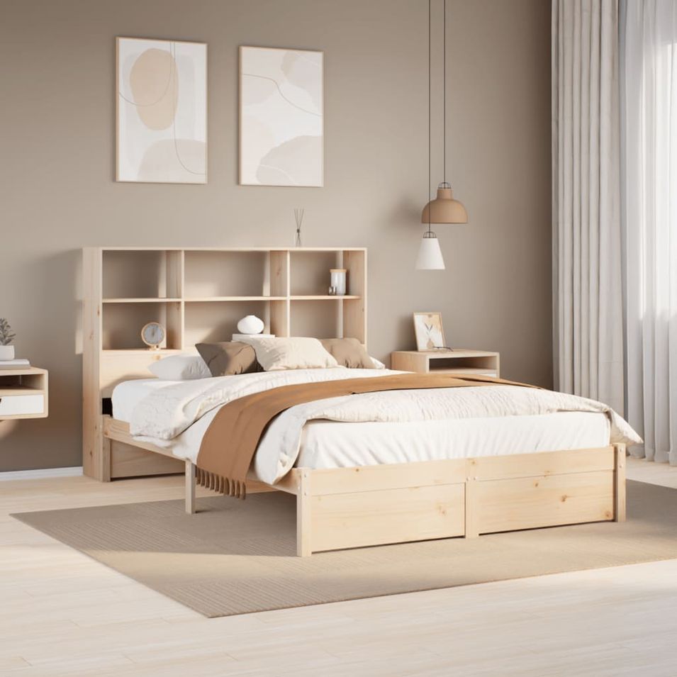 Lit bibliothèque sans matelas 140x190 cm bois de pin massif - Photo n°1