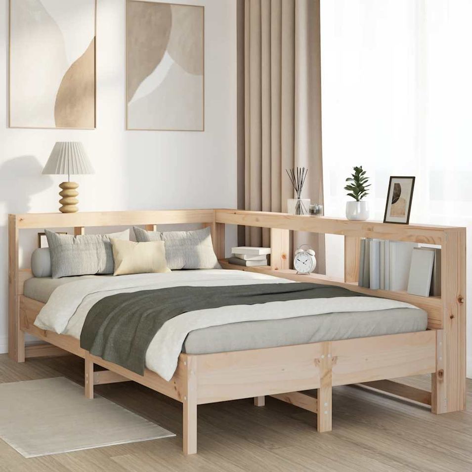 Lit bibliothèque sans matelas 140x190 cm bois de pin massif - Photo n°1
