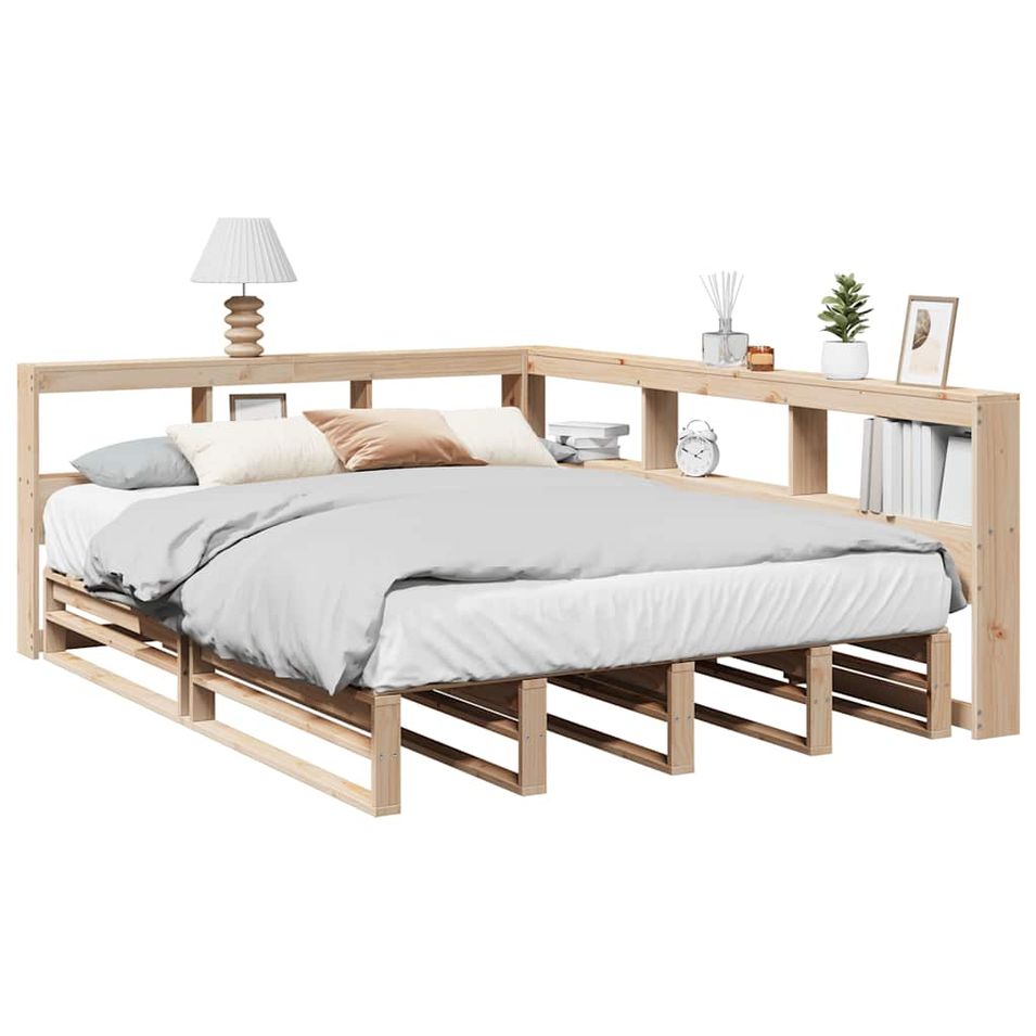Lit bibliothèque sans matelas 140x190 cm bois de pin massif - Photo n°1