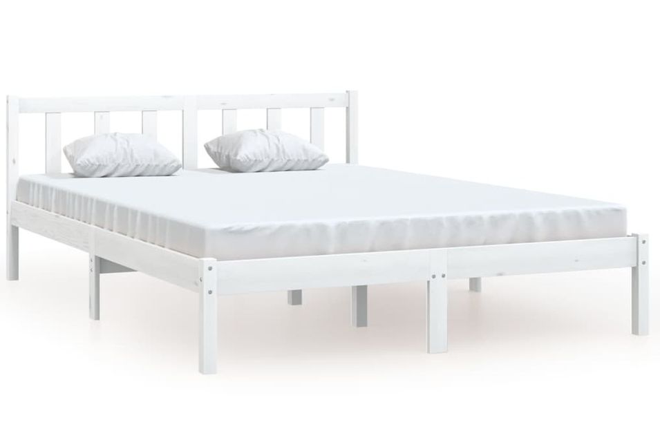 Lit Blanc Bois de pin massif 160x200 cm 3 - Photo n°1