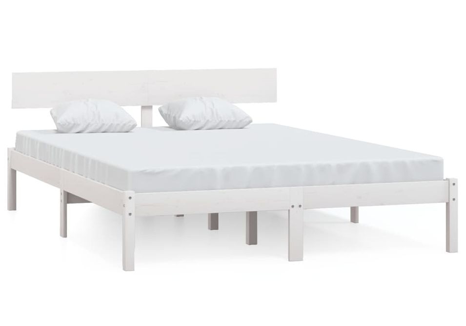 Lit Blanc Bois de pin massif 160x200 cm - Photo n°1