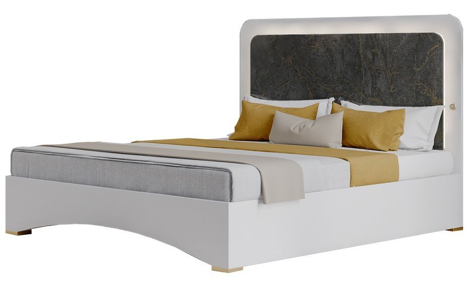 Lit blanc et gris brillant marbré doré avec Led Dova - Photo n°1