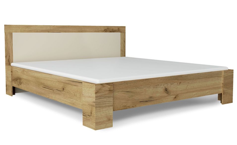 Lit bois chêne clair et beige Raven 160x200 cm - Photo n°1