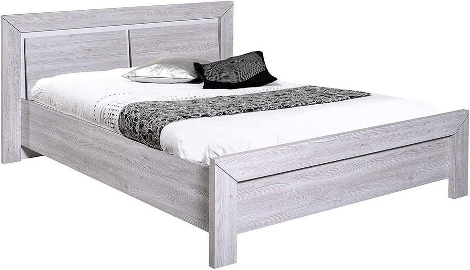 Lit bois de chêne gris avec éclairage à Led Maeva 140x190 cm - Photo n°1