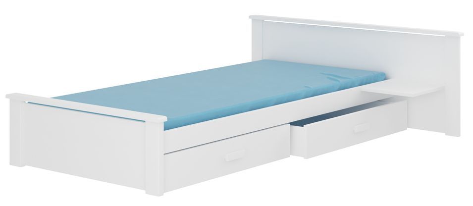 Lit bois pin blanc 90x200 cm avec 1 chevet et 2 tiroirs de rangement Lydia - Photo n°1