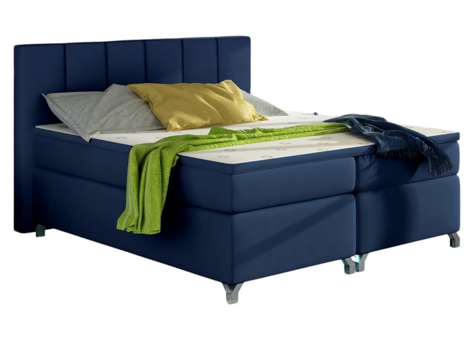 Lit boxspring 140x200 cm simili cuir bleu marine Balfor - Photo n°1