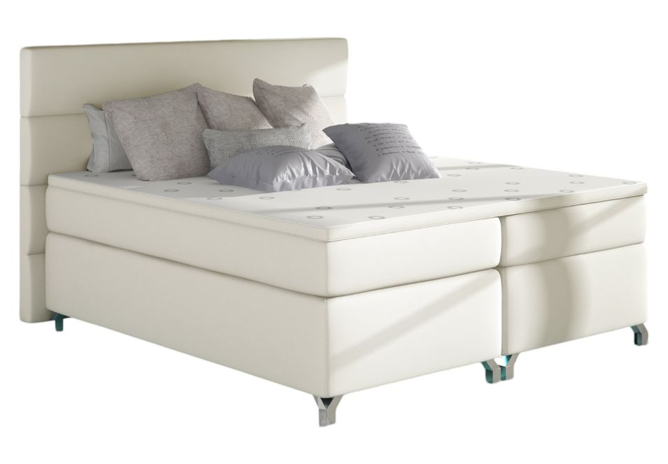 Lit boxspring 140x200 cm simili cuir crème Mador - Photo n°1