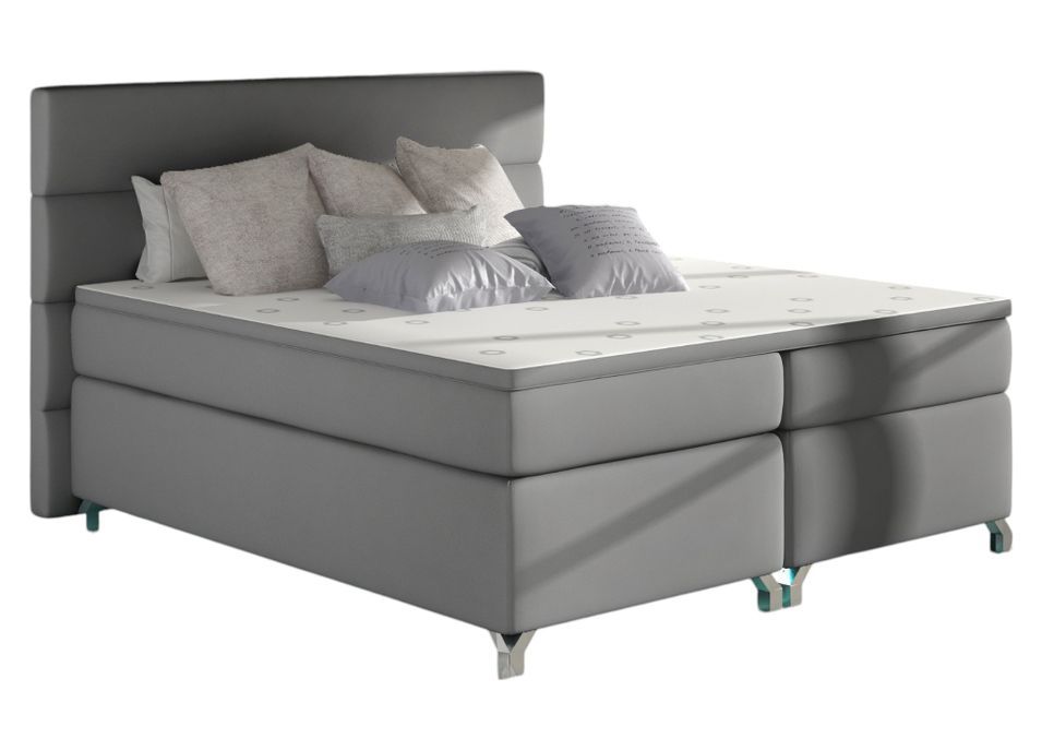 Lit boxspring 140x200 cm simili cuir gris clair Mador - Photo n°1