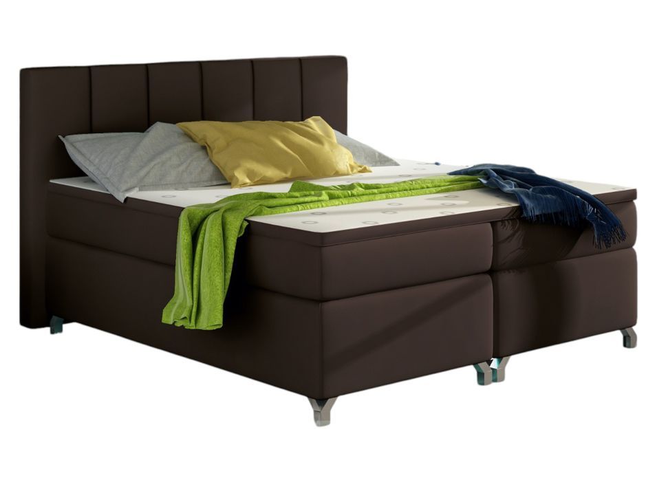 Lit boxspring 140x200 cm simili cuir marron Balfor - Photo n°1