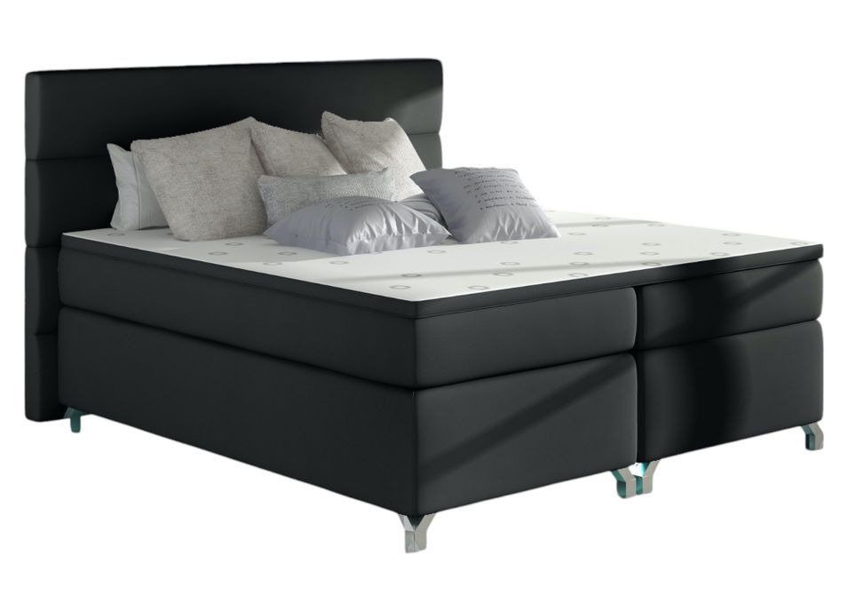 Lit boxspring 140x200 cm simili cuir noir Mador - Photo n°1
