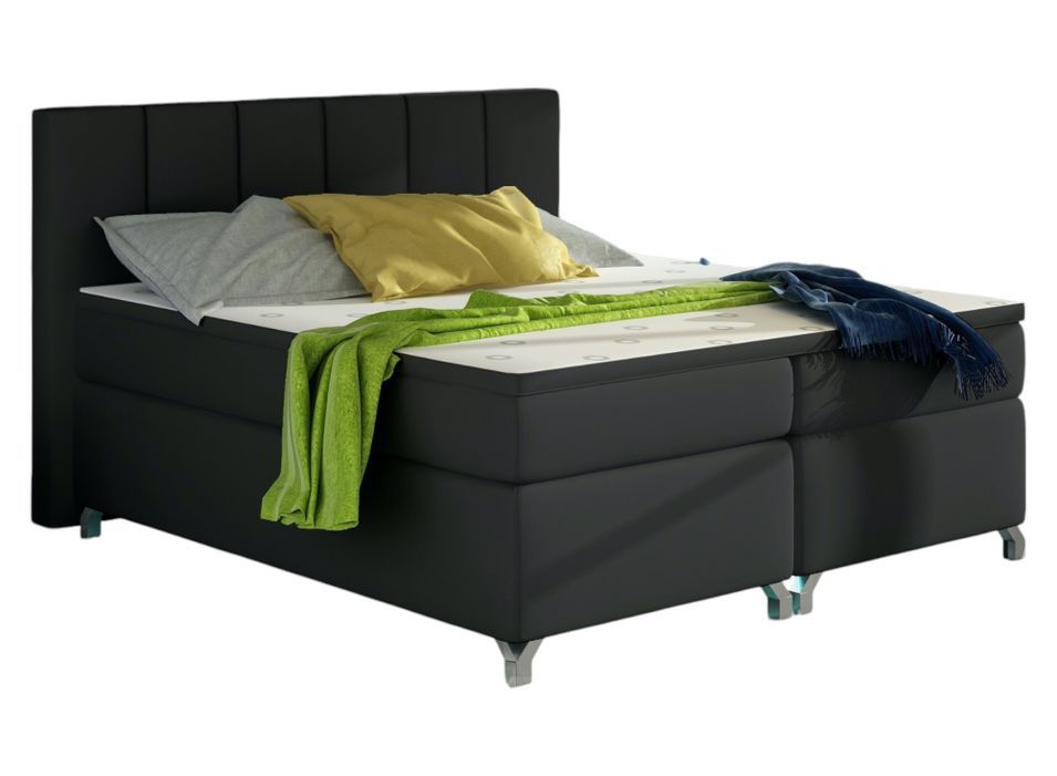 Lit boxspring 140x200 cm simili cuir noir Balfor - Photo n°1