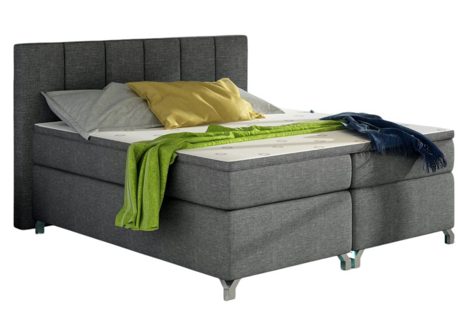 Lit boxspring 140x200 cm tissu anthracite Balfor - Photo n°1