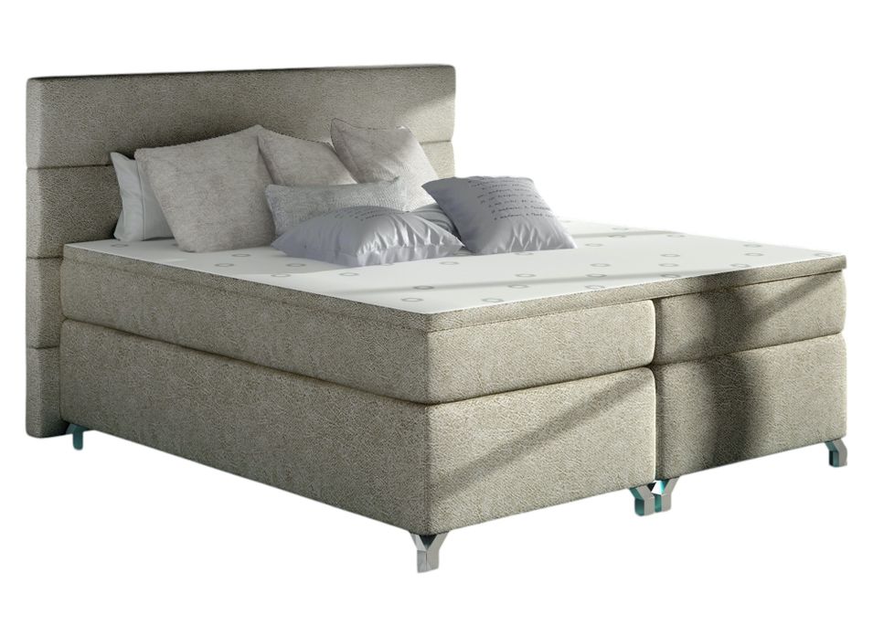 Lit boxspring 140x200 cm tissu beige Mador - Photo n°1
