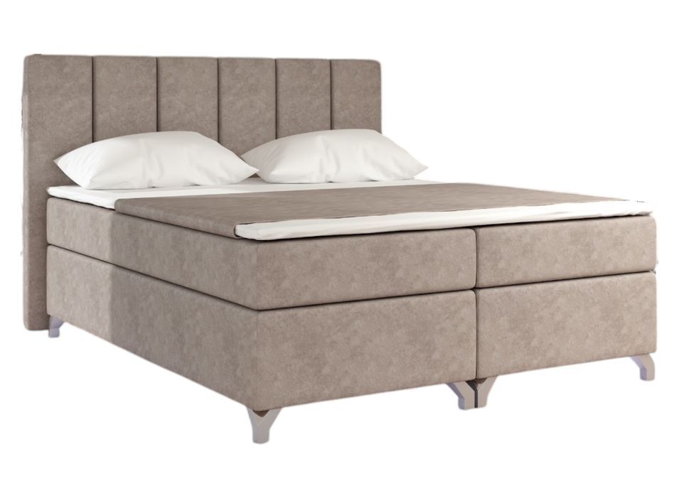 Lit boxspring 140x200 cm tissu beige Balfor - Photo n°1