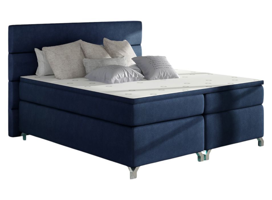 Lit boxspring 140x200 cm tissu bleu foncé Mador - Photo n°1