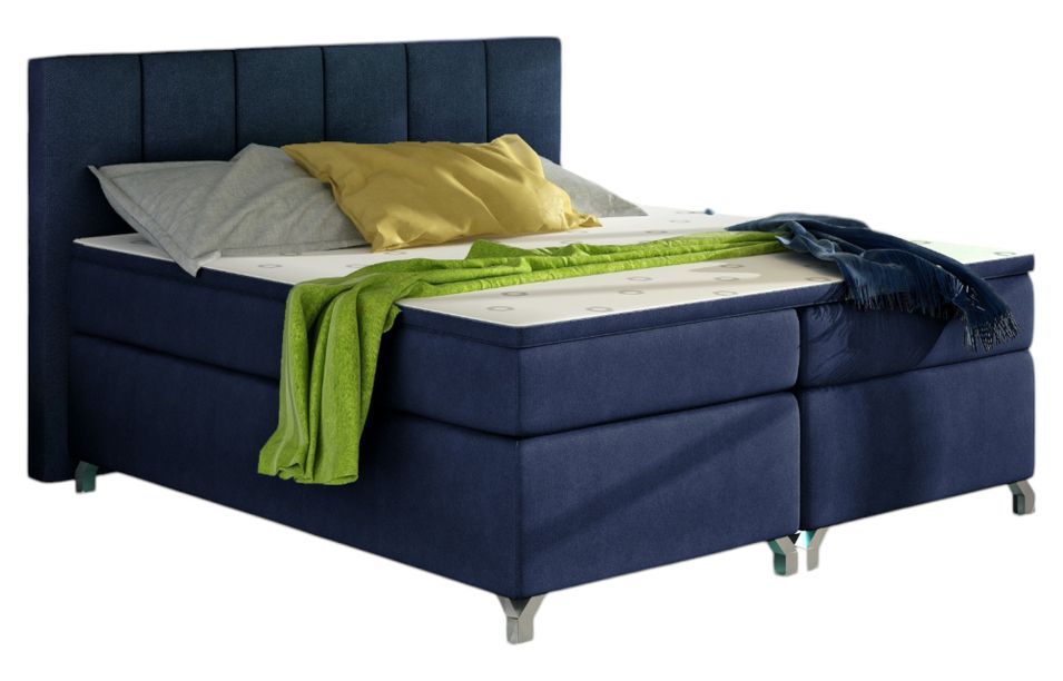 Lit boxspring 140x200 cm tissu bleu marine Balfor - Photo n°1