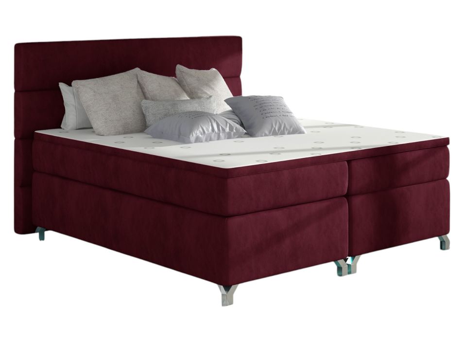 Lit boxspring 140x200 cm tissu bordeaux Mador - Photo n°1