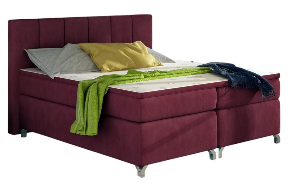 Lit boxspring 140x200 cm tissu bordeaux Balfor - Photo n°1