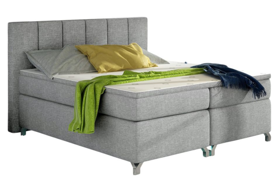 Lit boxspring 140x200 cm tissu gris clair Balfor - Photo n°1