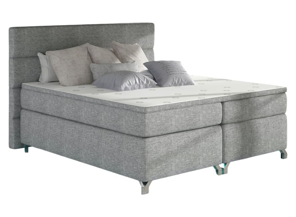Lit boxspring 140x200 cm tissu gris clair Mador - Photo n°1