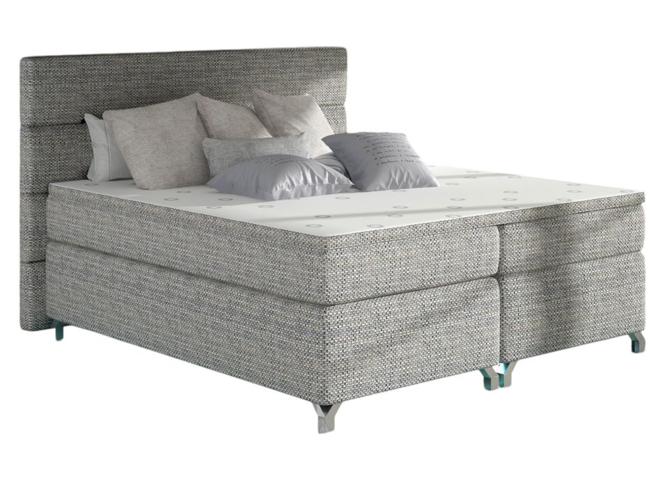 Lit boxspring 140x200 cm tissu gris clair chiné Mador - Photo n°1