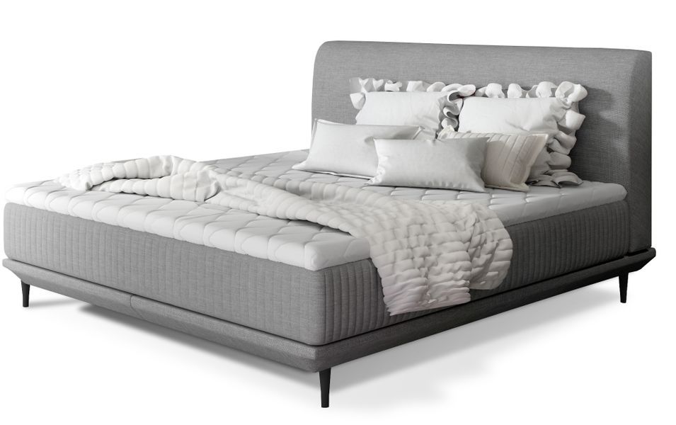 Lit boxspring 140x200 cm tissu gris sommier et matelas inclus Mastera - Photo n°1