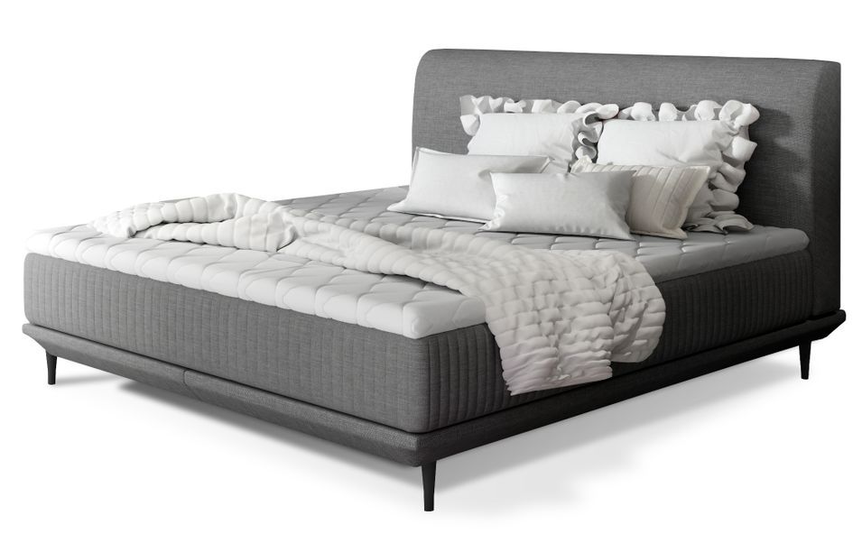 Lit boxspring 140x200 cm tissu gris foncé sommier et matelas inclus Mastera - Photo n°1