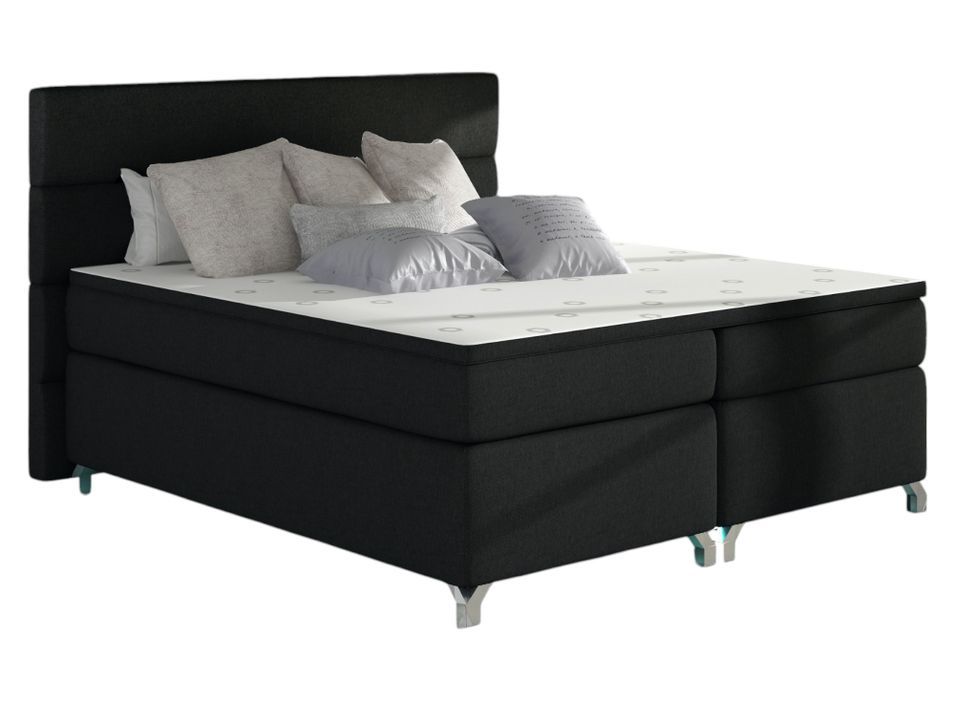 Lit boxspring 140x200 cm tissu noir Mador - Photo n°1
