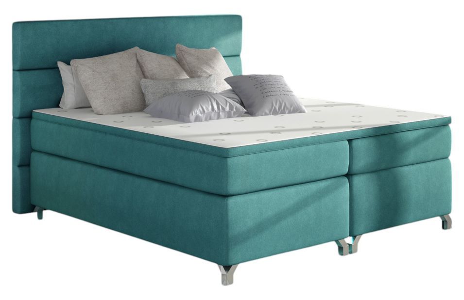 Lit boxspring 140x200 cm tissu vert émeraude Mador - Photo n°1