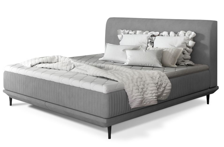 Lit boxspring 140x200 cm velours gris clair sommier et matelas inclus Mastera - Photo n°1