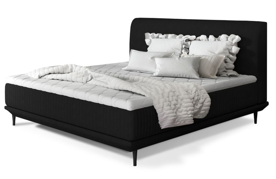 Lit boxspring 140x200 cm velours noir sommier et matelas inclus Mastera - Photo n°1