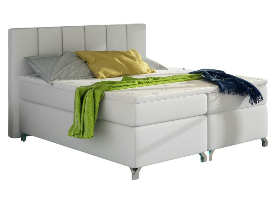 Lit boxspring 160x200 cm simili cuir blanc Balfor - Photo n°1