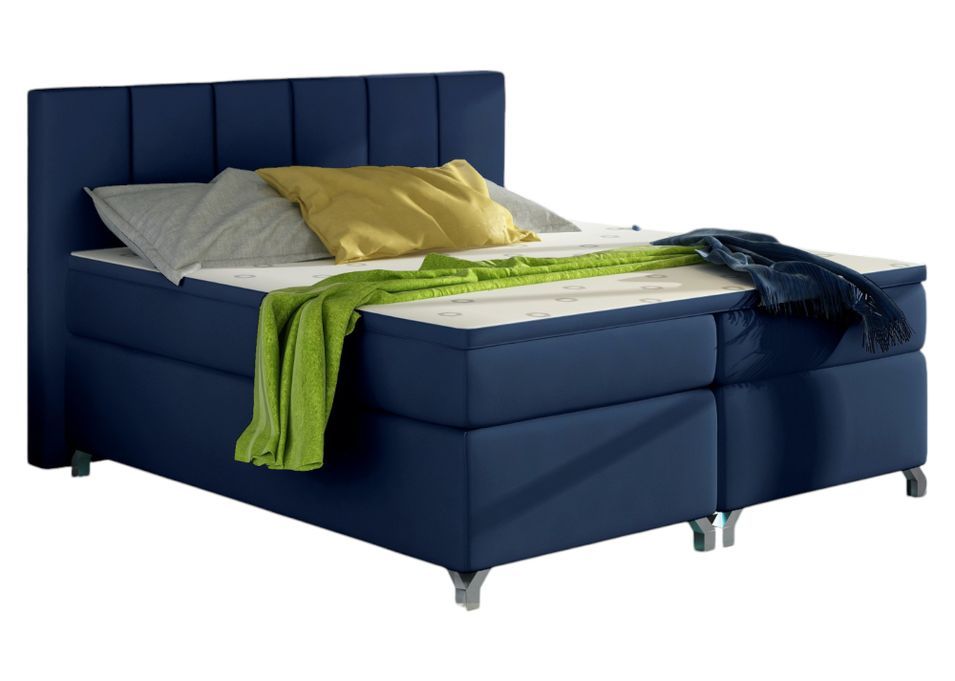 Lit boxspring 160x200 cm simili cuir bleu marine Balfor - Photo n°1