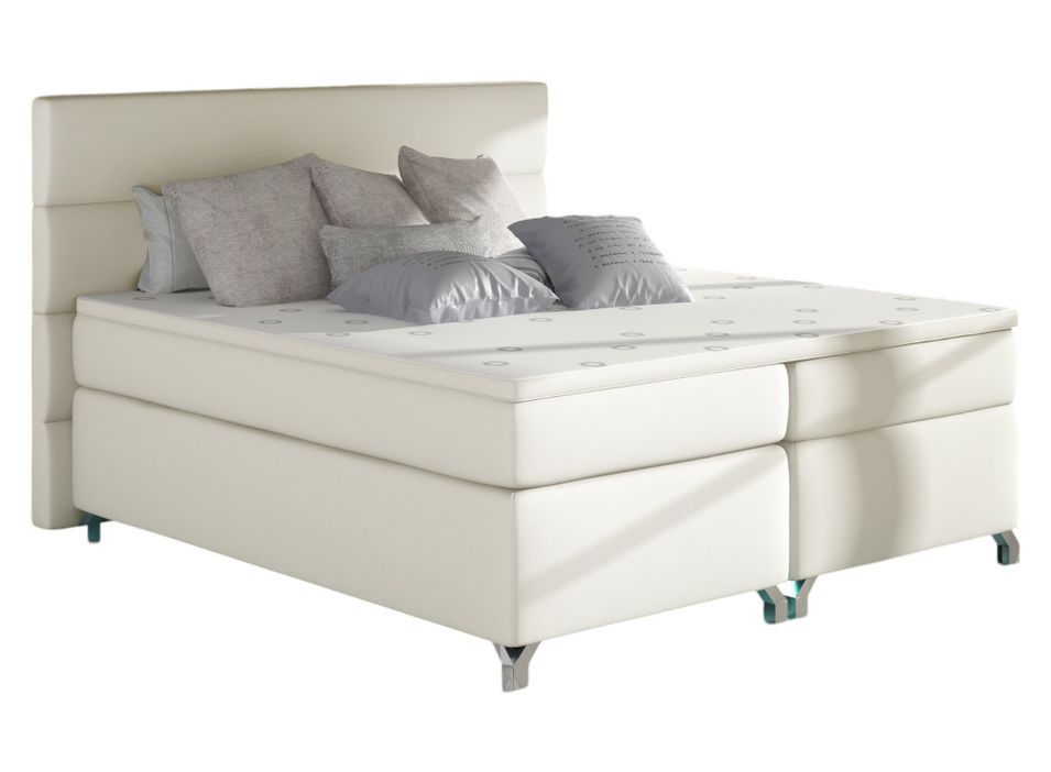 Lit boxspring 180x200 cm simili cuir crème Mador - Photo n°1