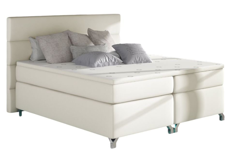 Lit boxspring 160x200 cm simili cuir crème Mador - Photo n°1