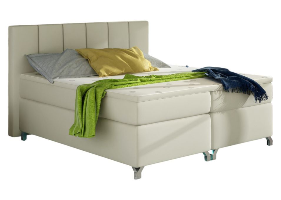 Lit boxspring 160x200 cm simili cuir crème Balfor - Photo n°1