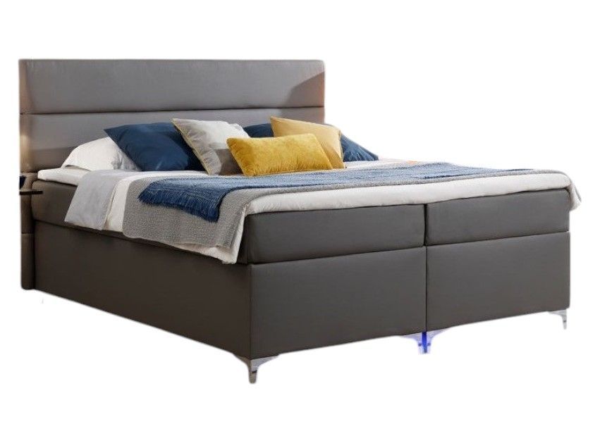 Lit boxspring 180x200 cm simili cuir gris foncé Mador - Photo n°1