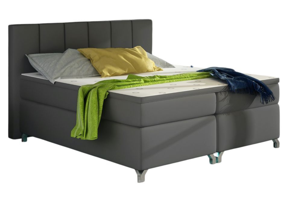 Lit boxspring 160x200 cm simili cuir gris Balfor - Photo n°1