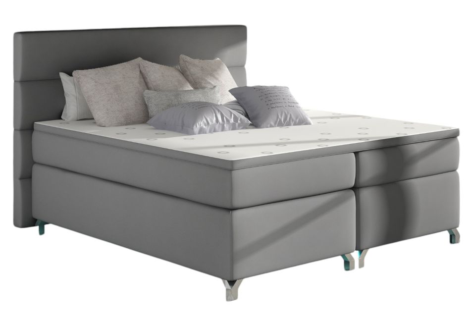 Lit boxspring 160x200 cm simili cuir gris clair Mador - Photo n°1