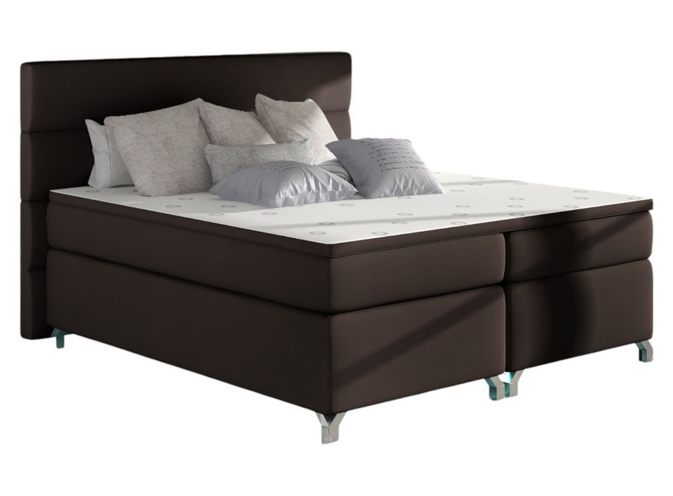Lit boxspring 180x200 cm simili cuir marron Mador - Photo n°1