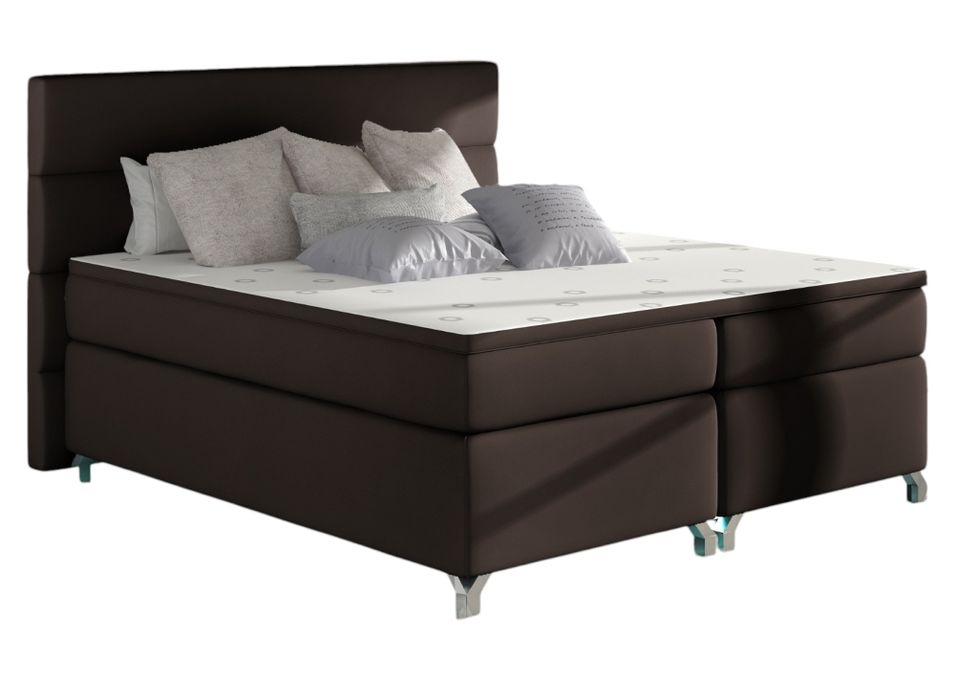 Lit boxspring 160x200 cm simili cuir marron Mador - Photo n°1