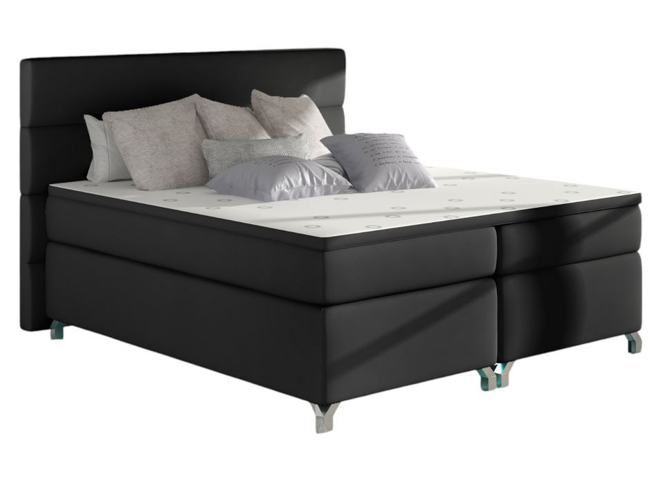 Lit boxspring 180x200 cm simili cuir noir Mador - Photo n°1