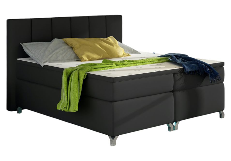 Lit boxspring 180x200 cm simili cuir noir Balfor - Photo n°1