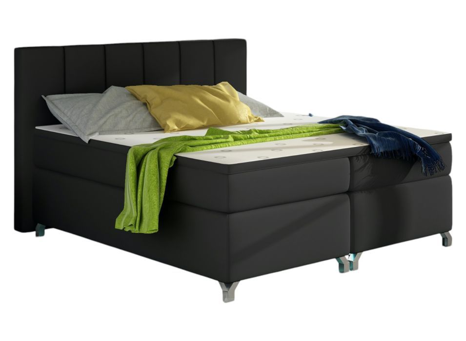 Lit boxspring 160x200 cm simili cuir noir Balfor - Photo n°1