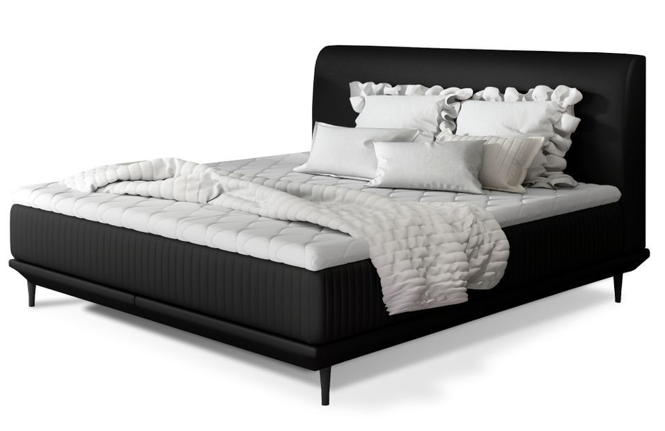 Lit boxspring 160x200 cm simili cuir noir sommier et matelas inclus Mastera - Photo n°1
