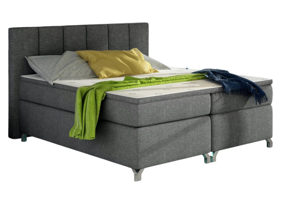 Lit boxspring 160x200 cm tissu anthracite Balfor - Photo n°1