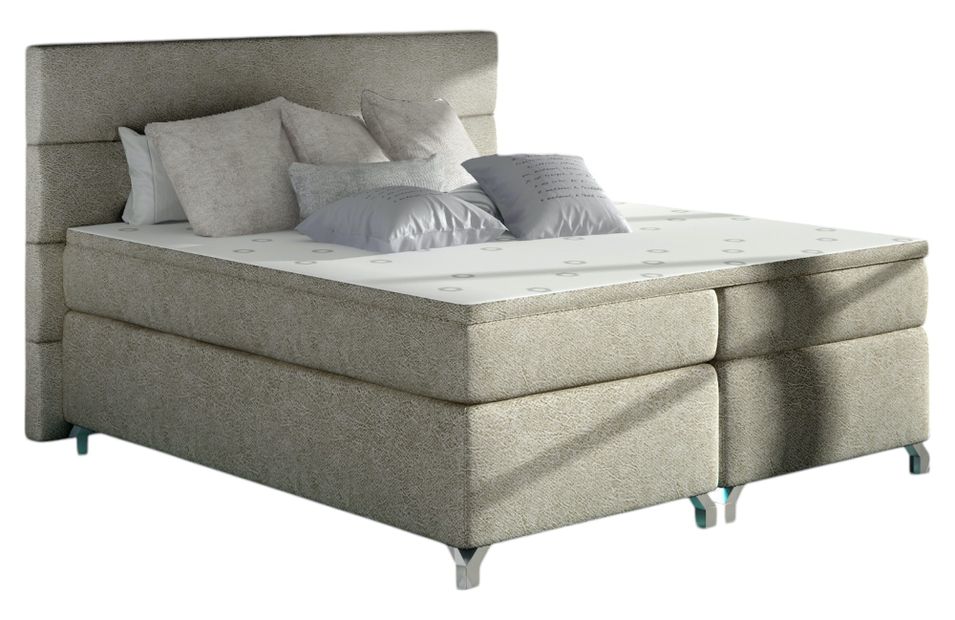 Lit boxspring 160x200 cm tissu beige Mador - Photo n°1