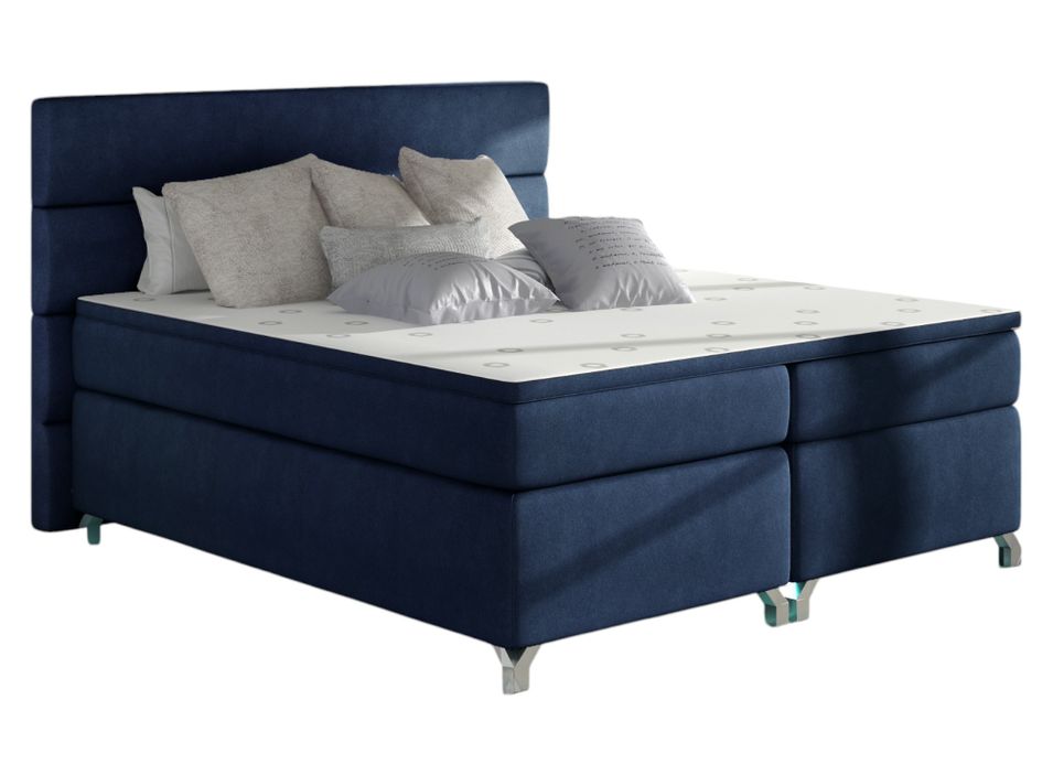 Lit boxspring 160x200 cm tissu bleu foncé Mador - Photo n°1